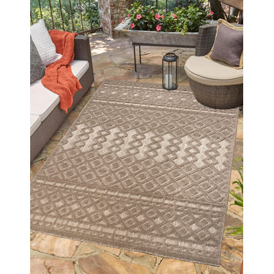 Tapis extérieur géométrique moderne et contemporain pour le salon - brun