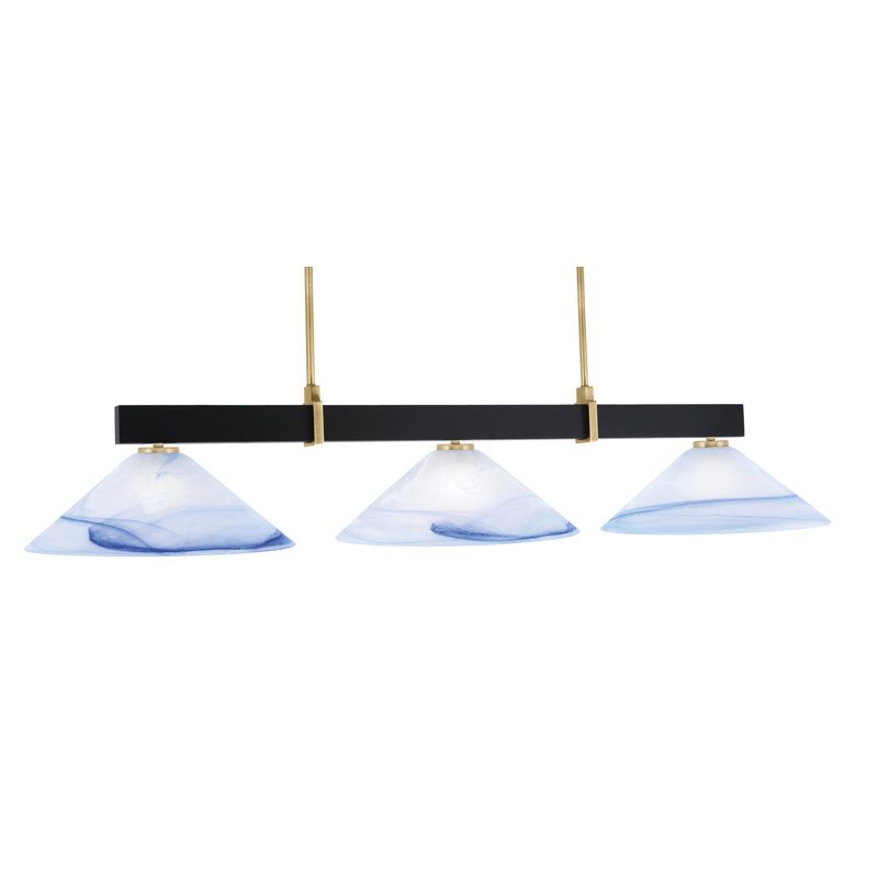 Bar 3 lumières Raheemah Wellington, Noir mat / laiton, H 10,25 po x l 16 po x P 16 po, Bleu / blanc