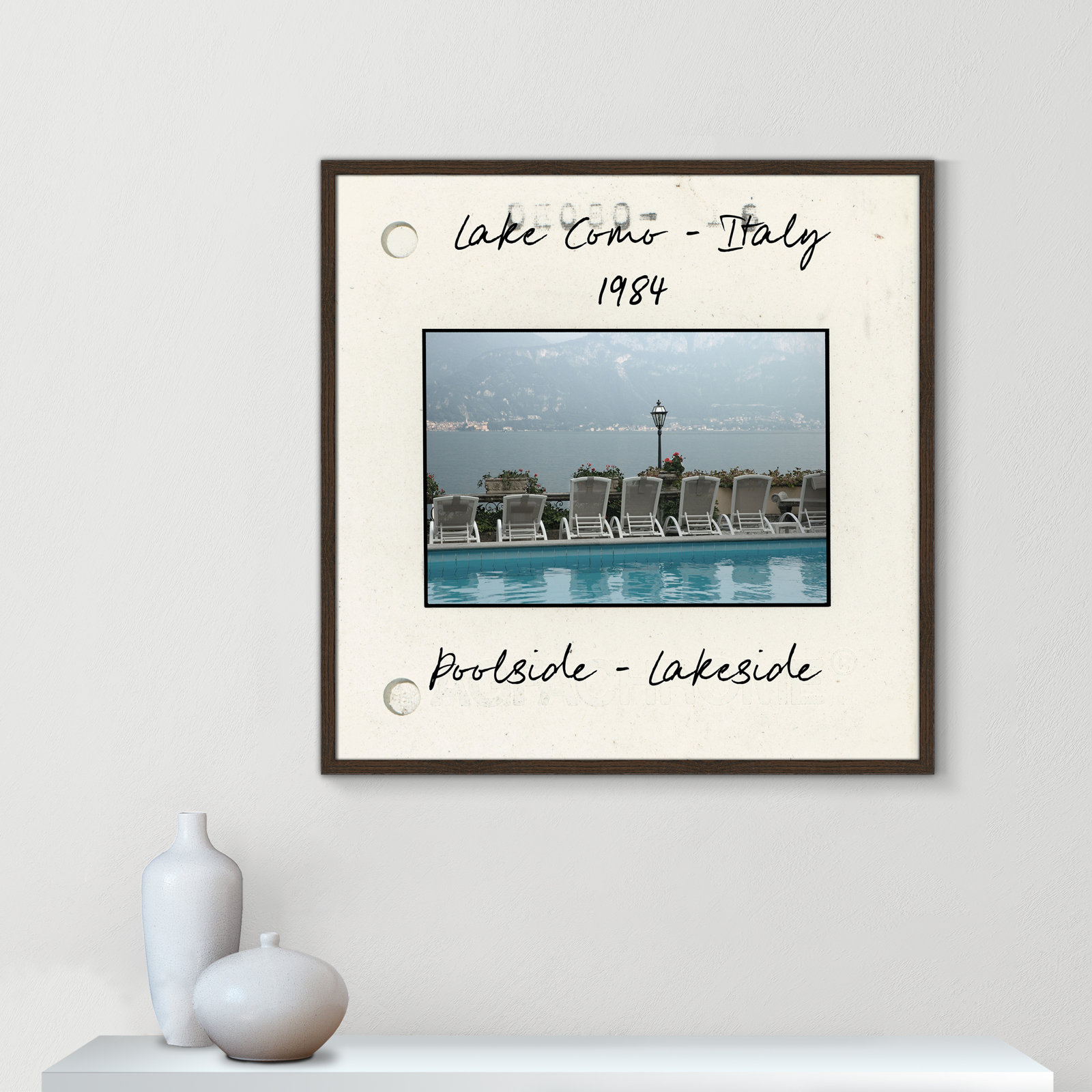 Travel Slide Collection "Lake Como, Italy" Print, Walnut Single Picture Framed Paper, 32" H x 32" W x 0.75" D