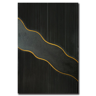 Hand Painted Black And Gold Texture Minimalist Oil Painting
