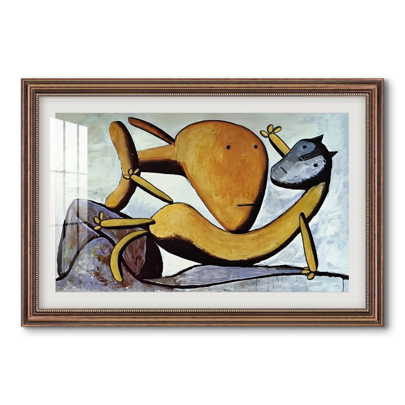Chat et gros poisson de Pablo Picasso - Encadré sous verre acrylique, grand tableau pour salon, 28 po x 40 po