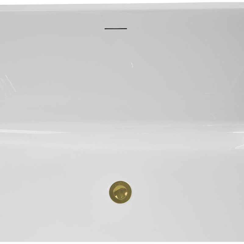 63" Streamline Soaking Freestanding Tub and Tray With Internal Drain, Polished Gold