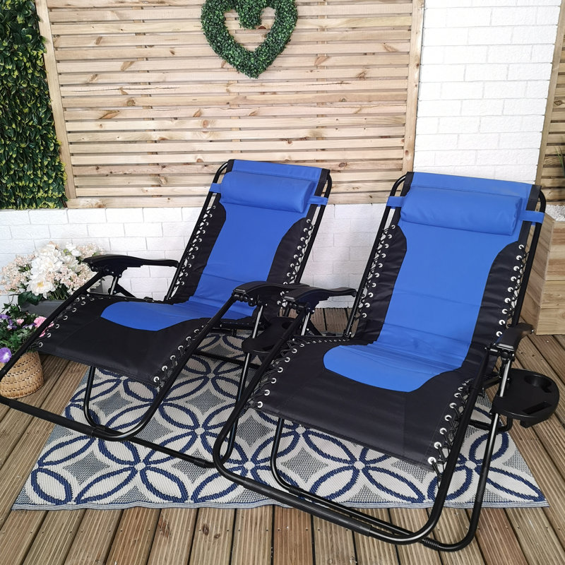 Metal Outdoor Lounge Chair, Blue/Black