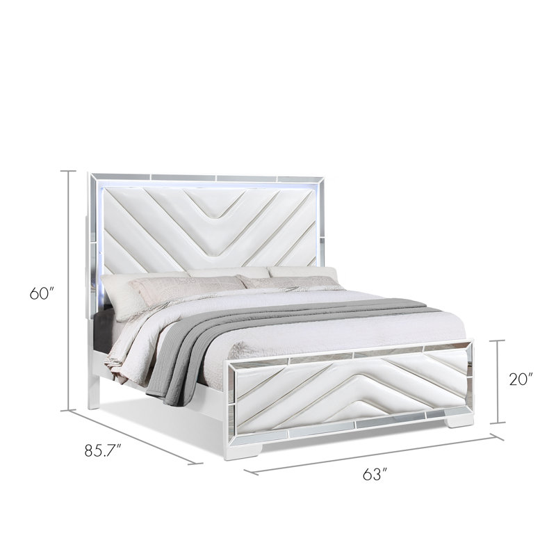 Lit tapissier avec veilleuse à DEL Sleaford, Grand, Blanc
