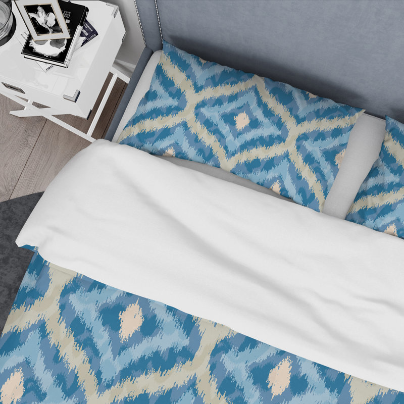 Motif ikat bleu - ensemble de housse de couette abstrait - microfibre de polyester