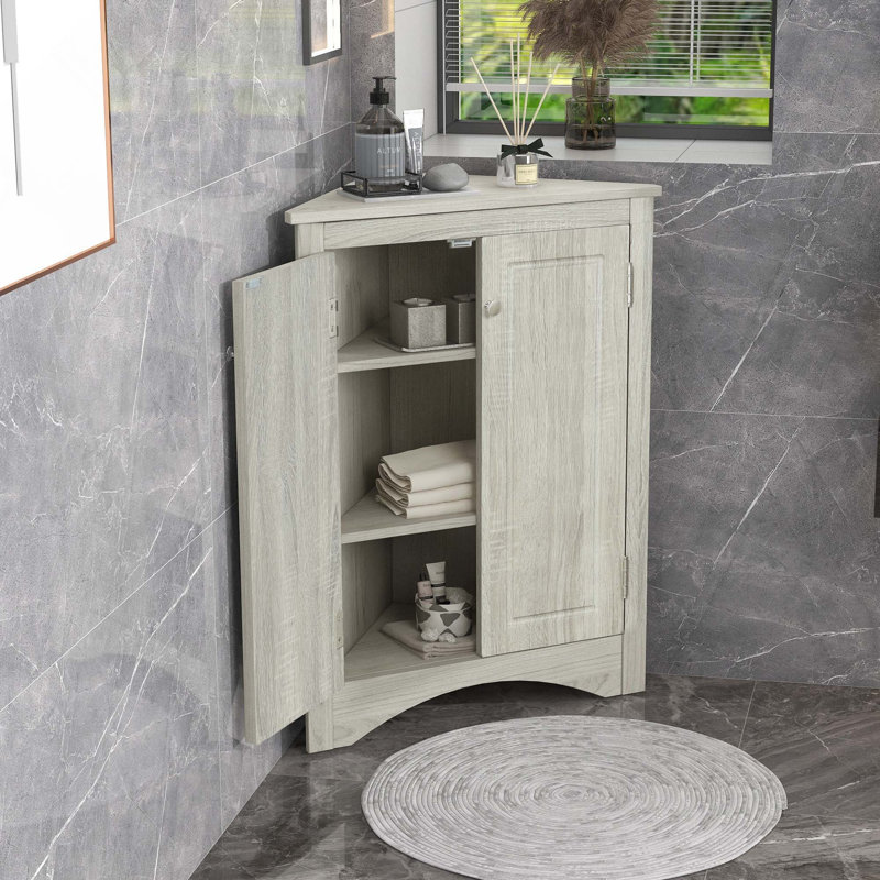 Modern MDF Board Triangle Corner Bathroom Storage Cabinet With Adjustable Shelf, Oak