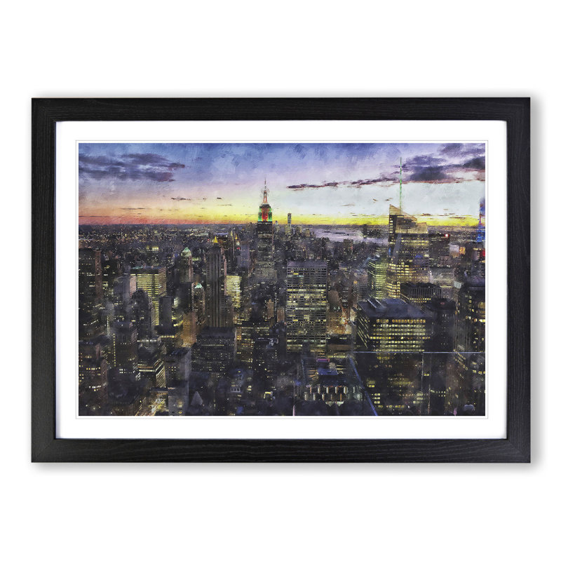 New York Skyline Vol.1 - Picture Frame Graphic Art, 27cm H x 36cm W x 2cm D, Black Framed