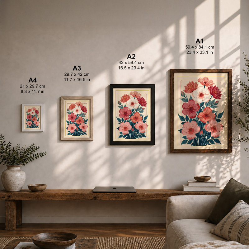 Carnation Bouquet Botanical - Framed Print, Unframed, A2 - 59.4 x 42.0 cm