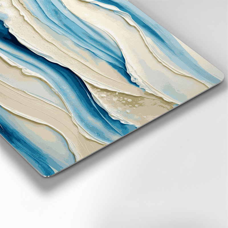 Art mural horizontal rayé bleu ciel et gris crème en métal, H 11 po x l 14 po