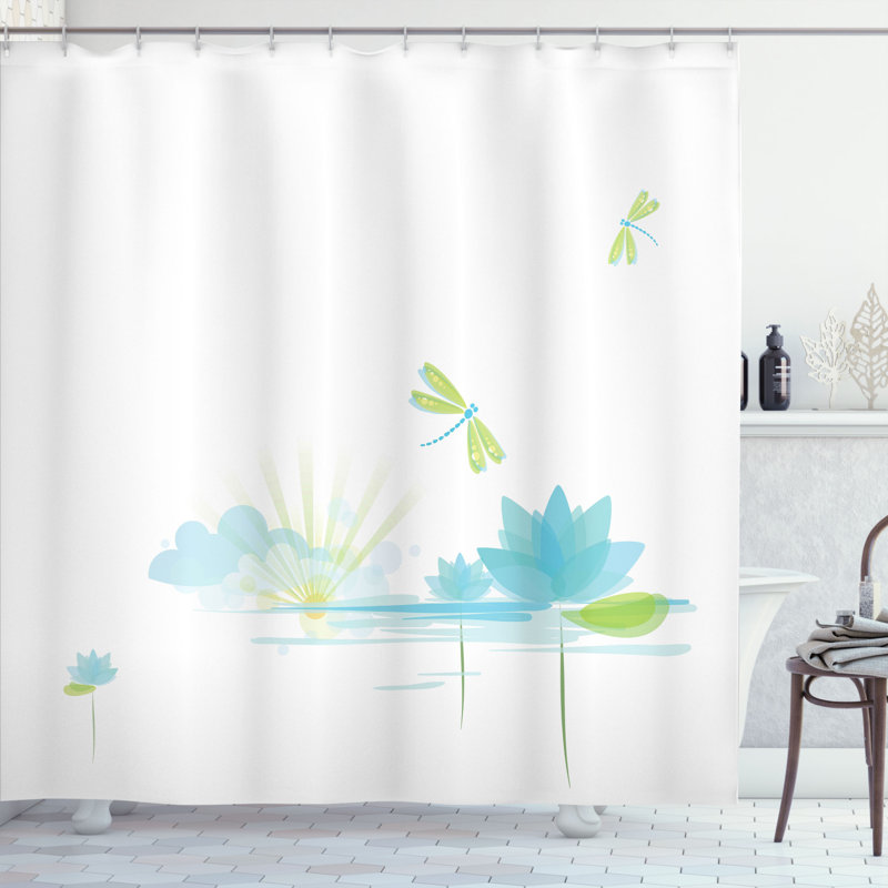 Ensemble de rideau de douche et crochets libellule, H 69 po x l 105 po