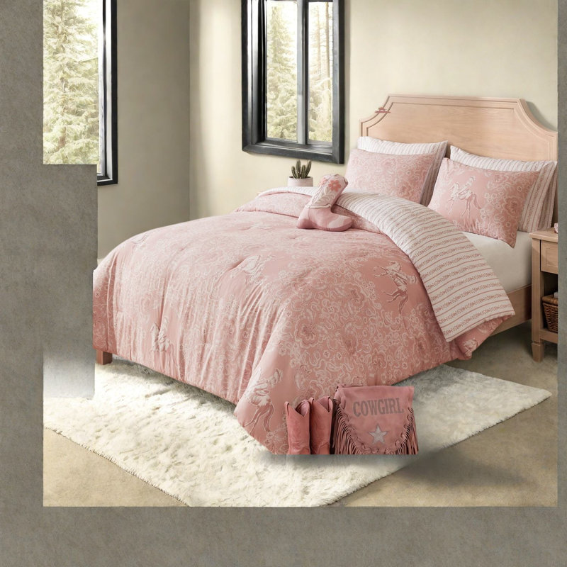 Ensemble de literie rose western cowgirl, ensemble de couette en microfibre pour lit simple et simple XL