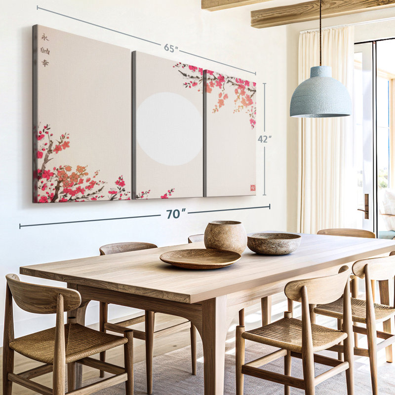 «Cherry Blossom Sunset», 3 pièces sur toile, H 42 po x l 65 po x P 1,25 po