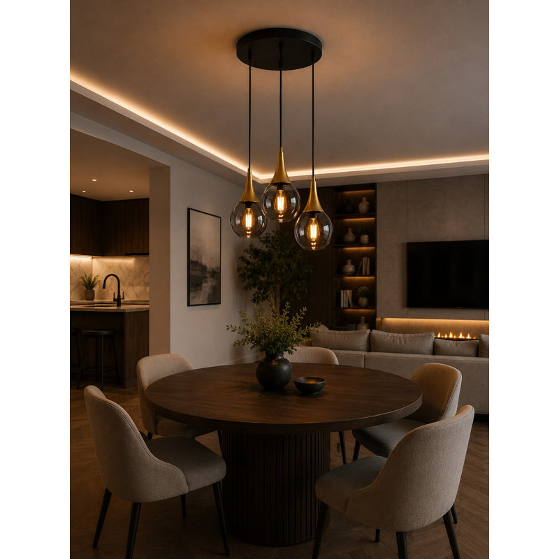 Creason 3 - Light Cluster Pendant, Black/Gold, Grey