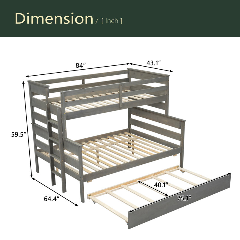 Lit superposé simple au-dessus de double en bois, Gris