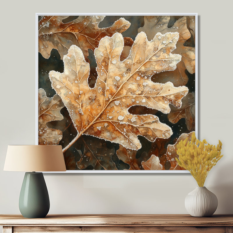 Impression sur toile Frosty Oak Leaf I - Leaves, H 36 po x l 36 po, Impression encadrée flottante, Blanc