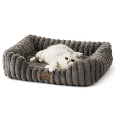 Lit lavable pour animaux de compagnie rectangulaire avec fond antidérapant, lit doux pour chat et chiot apaisant pour animaux de compagnie d'intérieur