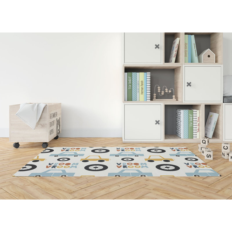 Vroom vroom Colorized Kids Play Mat, Rectangle 36" x 60", Ivory/Gold/Orange