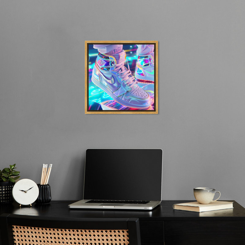Espadrilles holographiques, impressions sur toile par Notoriart, Cadre doré, H 17 po x l 17 po