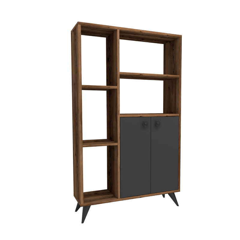 Bookcase with Storage Buzbee, Light Walnut/Beige