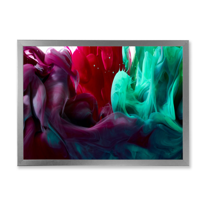 Encre liquide verte et rouge - reproduction d'art moderne sur toile, H 34 po x l 44 po x P 1,5 po