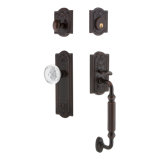 Nostalgic Warehouse Meadows Plate F Grip Handleset with Single Cylinder Deadbolt and Crystal Meadows Knob