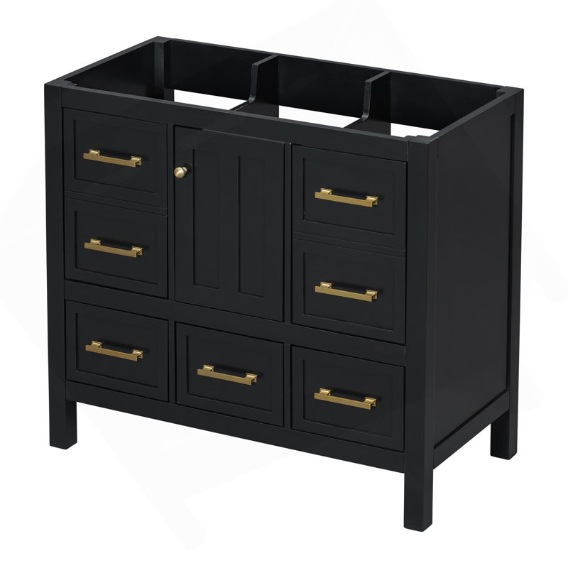 Meuble-lavabo de 36 po sans lavabo, meuble de rangement à structure en bois, meuble-lavabo autoportant avec 5 tiroirs et portes à fermeture douce