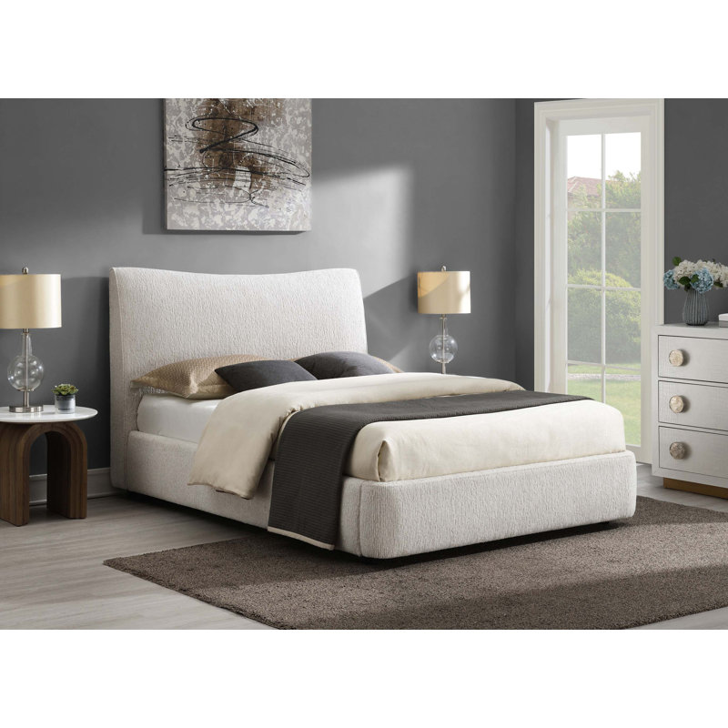 Lit double avec assemblage sans outil et tête de lit rembourrée, Lit double