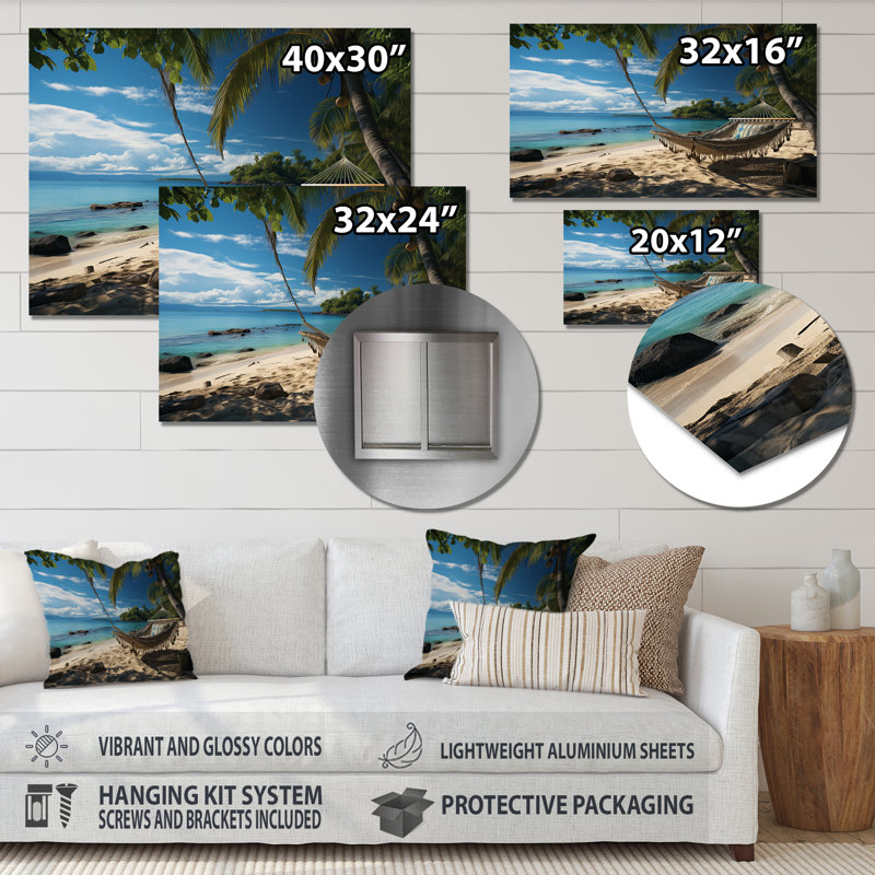 Beach Tropical Escape - Nautique et plage, art mural en métal, salon, H 16 po x l 32 po x P 1 po