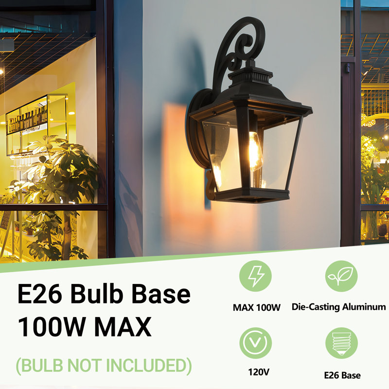 1-Light 21 In. Tall Black Outdoor Wall Light Fixture, Waterproof Wall Lantern Sconce Farmhouse Hardwired Wall Mounted Front Door Porch Light