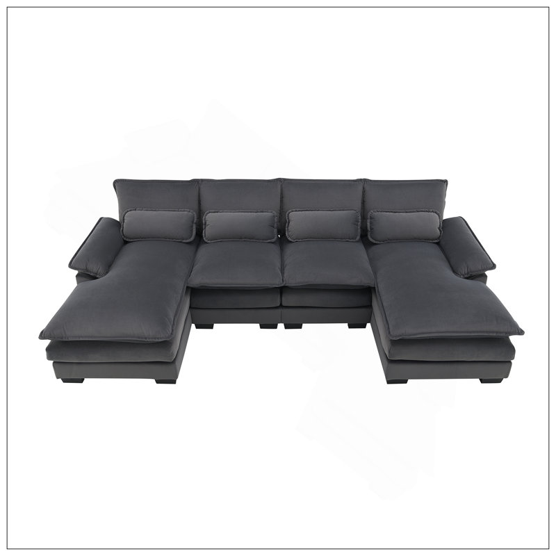 Luxueux canapé rembourré en chenille avec méridienne double et coussins en mousse haute densité pour un confort et un style ultimes