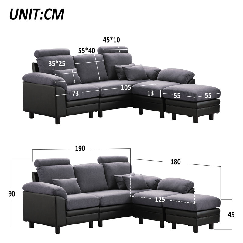 Anquenette 4 Seater Corner Sectional, Gray