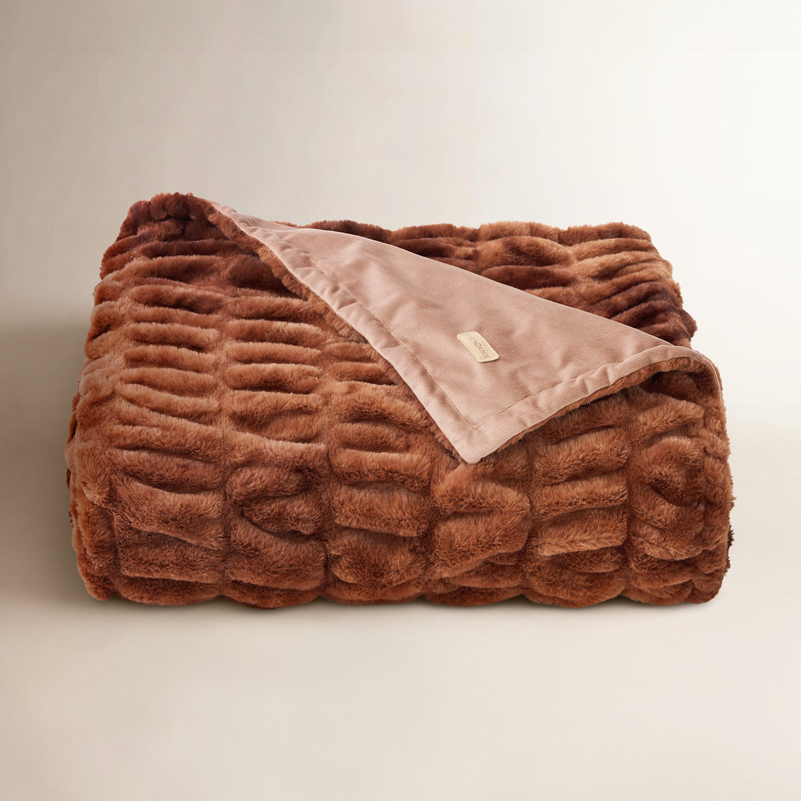 Ruched Faux Fur Throw Blanket, 60" W x 80" L, Clay