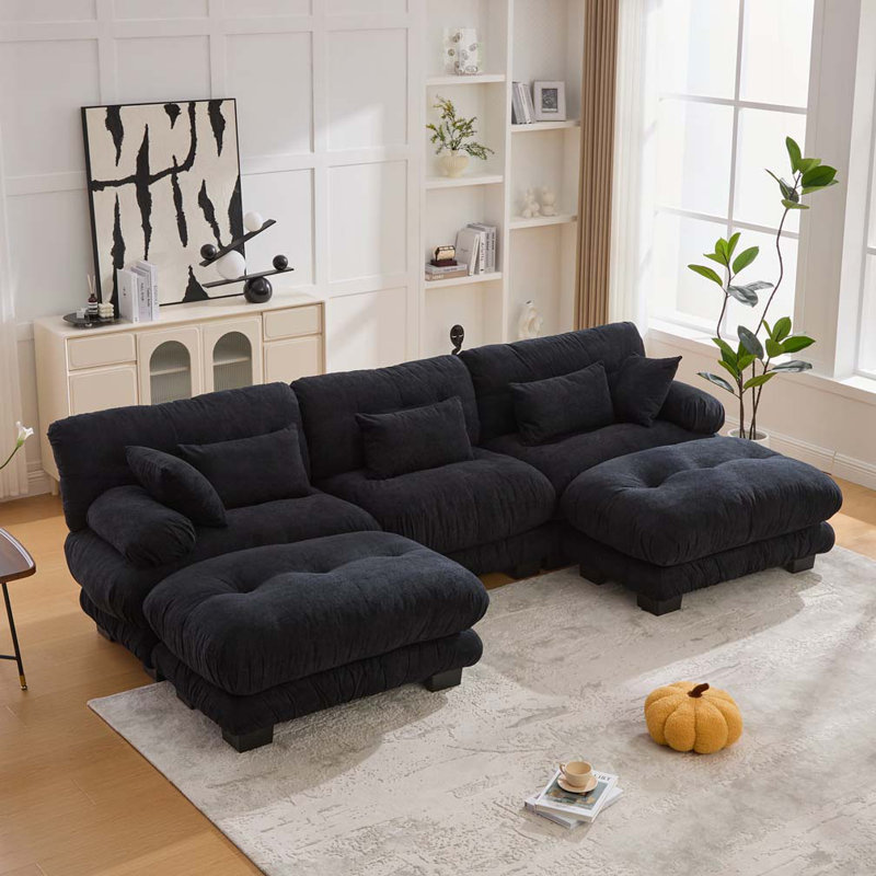 Canapé modulaire en U en velours 118,11 po, Noir