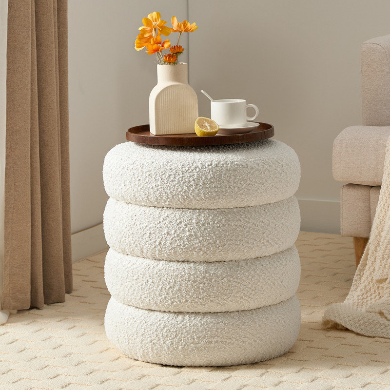 17'' Wide Boulce Round Storage Ottoman, White