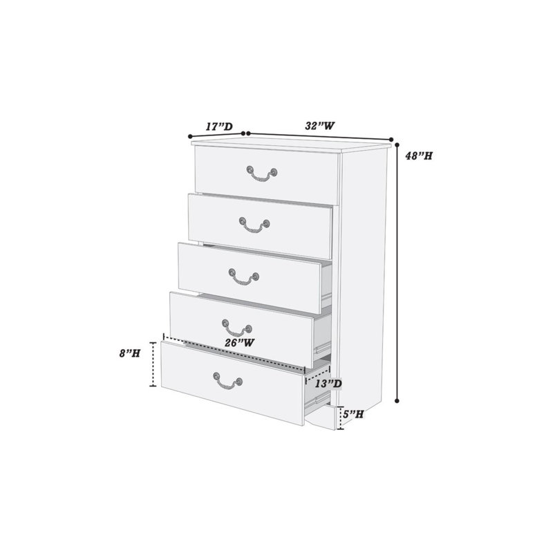 Commode 5 tiroirs Agge, Marron foncé