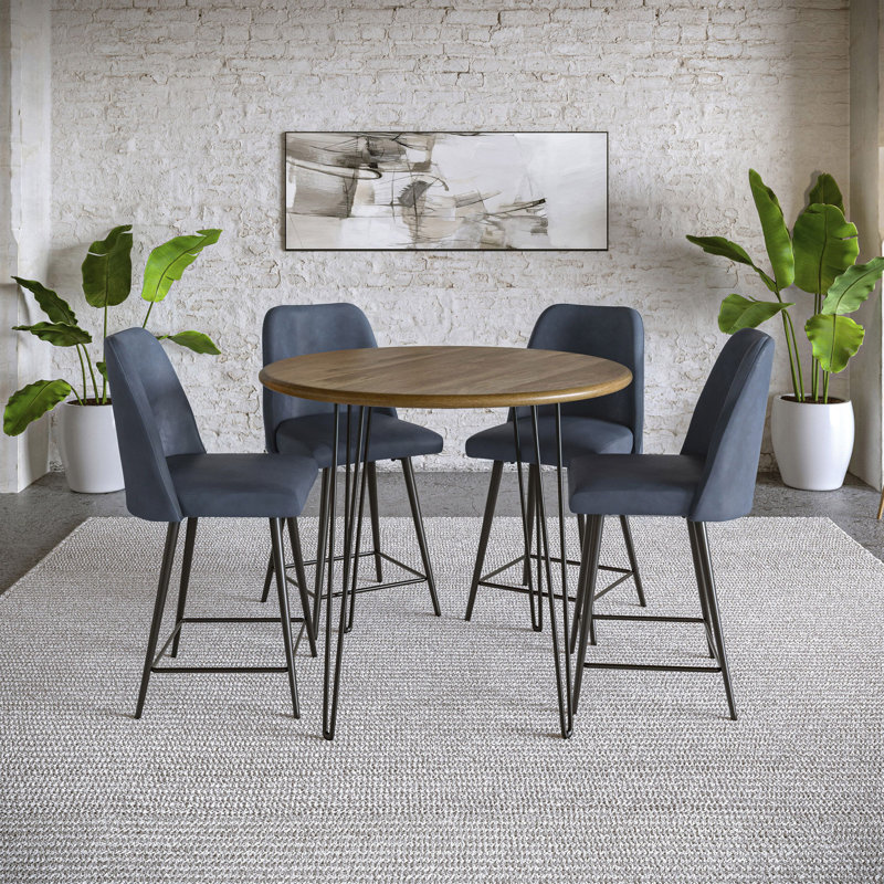 Dumfries 4 - Person Solid Wood Top Four Leg Dining Set, Blue