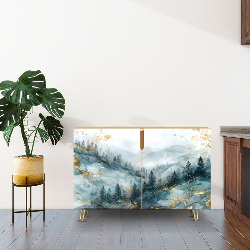 Buffet Buffet avec rangement Ethereal Mountain Pines avec 2 portes pour le salon et la cuisine