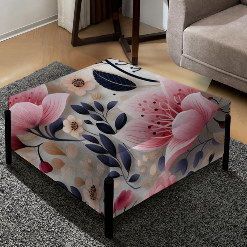 Grand repose-pieds carré rose romantique à motif floral I