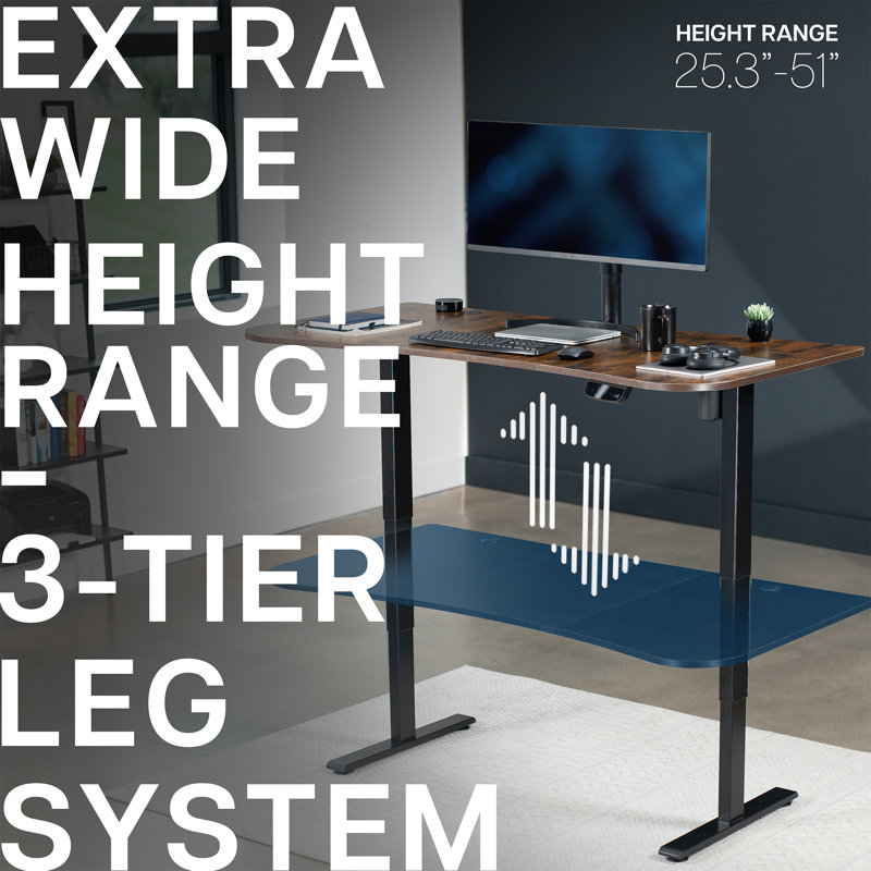 63" Vintage Brown/Black Adjustable Height Standing Desk with Power Outlet