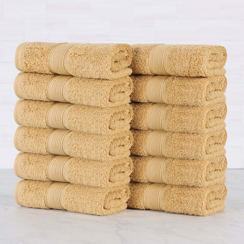 Ensemble de serviettes en coton biologique Lyndon, Doré, Ensemble de 12 débarbouillettes