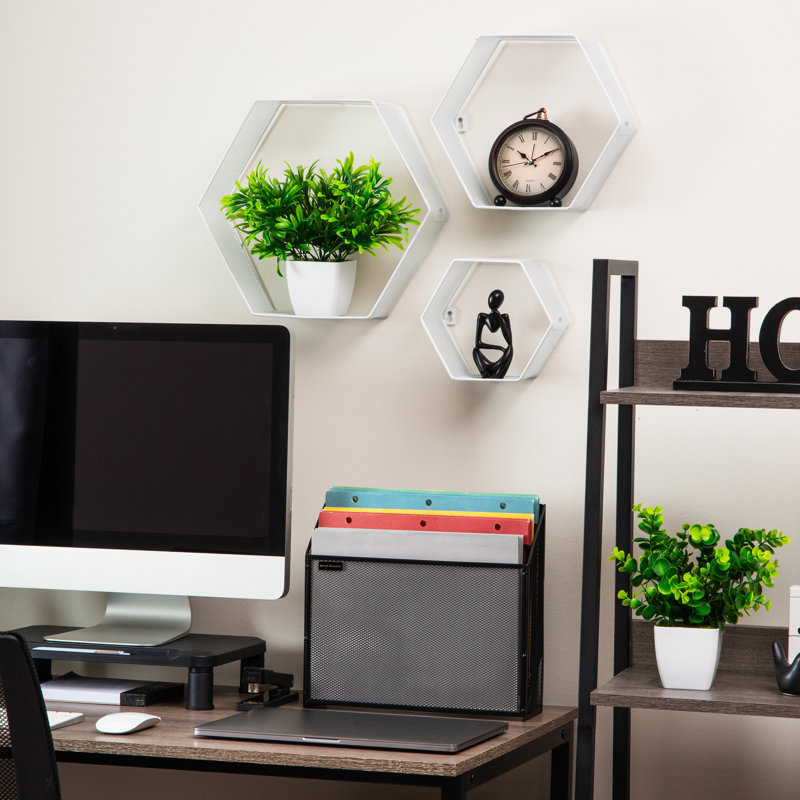 Ensemble de 3 tablettes flottantes hexagonales Mind Reader, décoration murale, tablette en nid d'abeille, bureau, treillis métallique