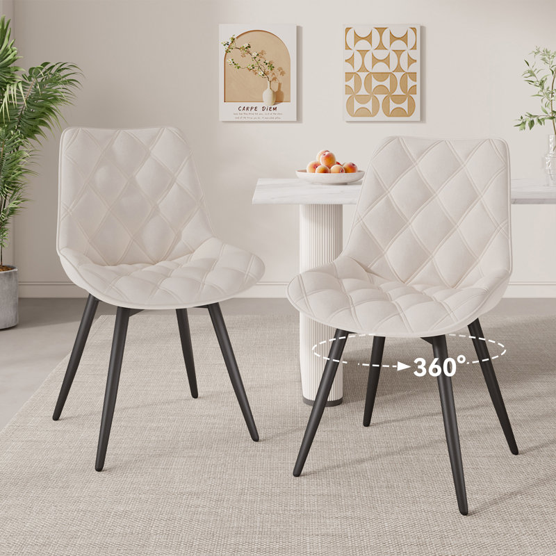 Fabric Side Chair, White, 2, White