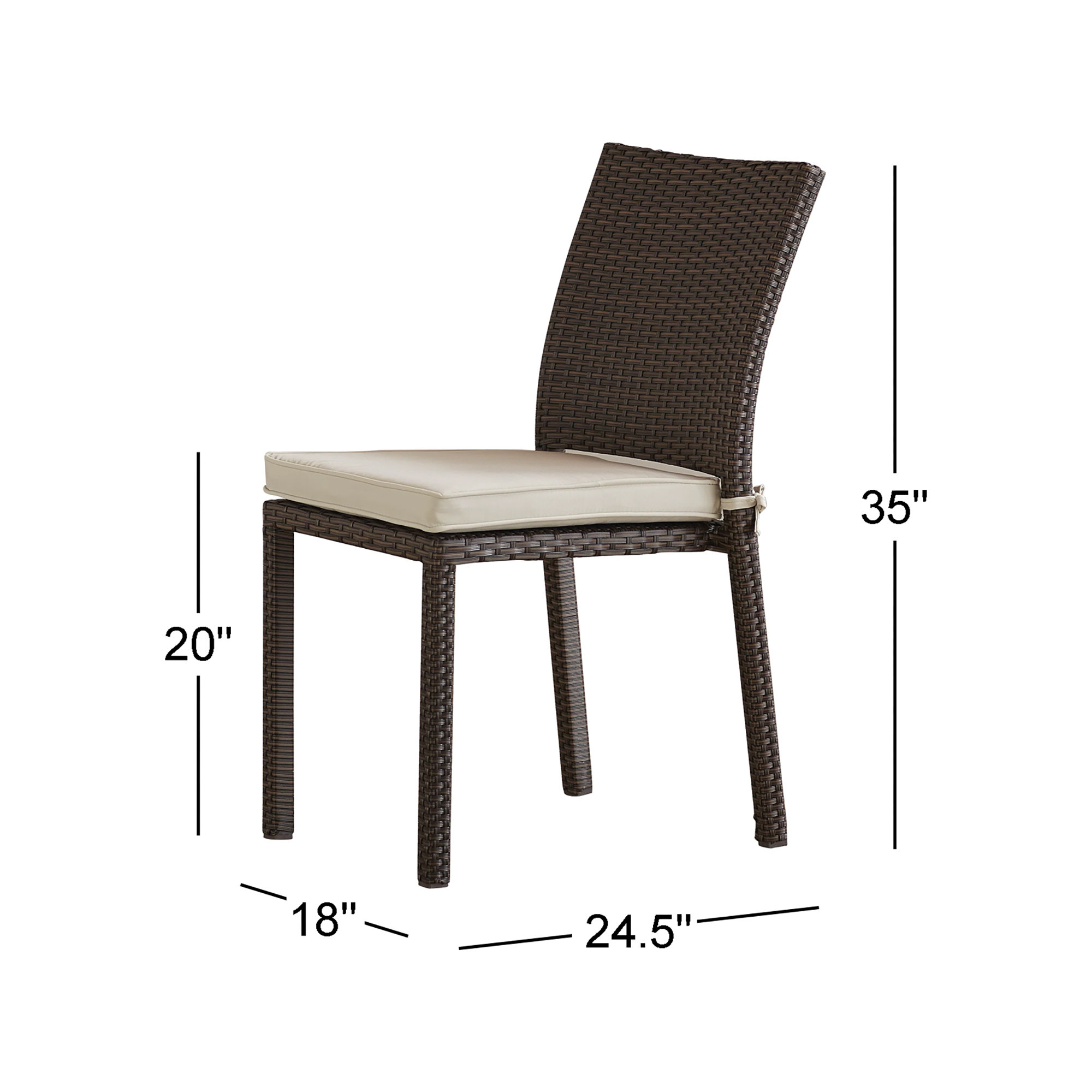 Alyisa Premium All-Weather Wicker Outdoor Stacking Dining Side Chair with Cushion, Brown, White Performance