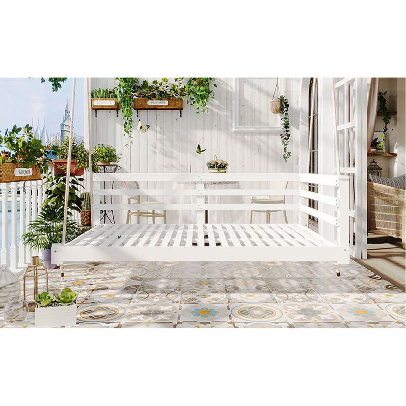 Cadre de balancelle en bois pour lit de balançoire de taille simple avec 4 cordes de chanvre de 96 pouces pour la cour, le jardin