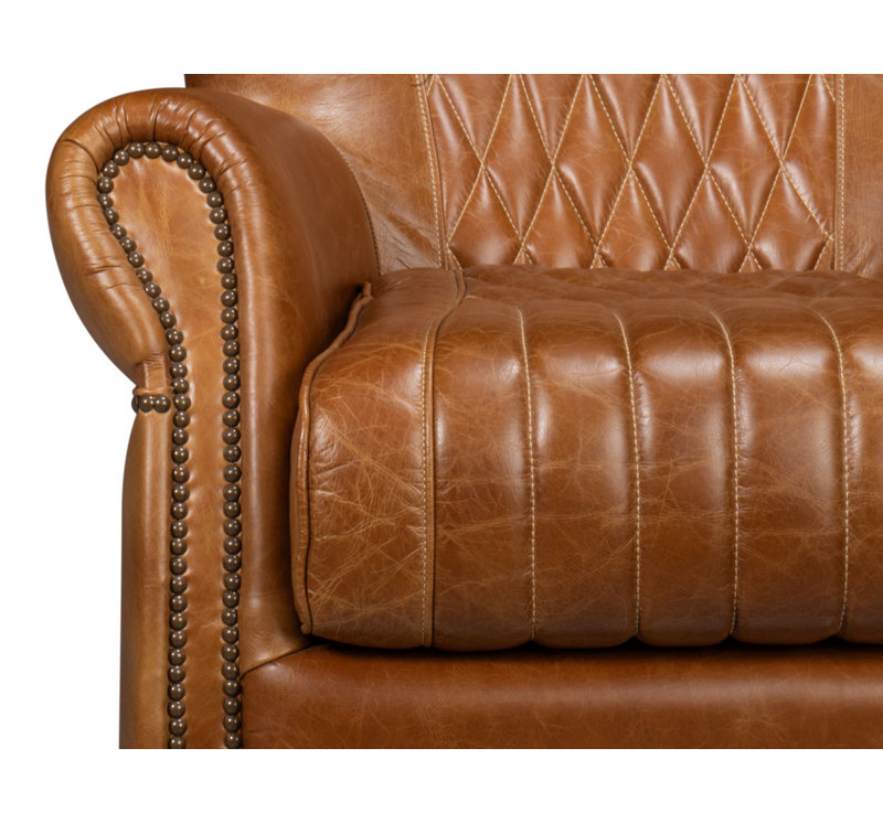 Bugatti Swivel Club Chair, Cuba Brown Genuine Leather