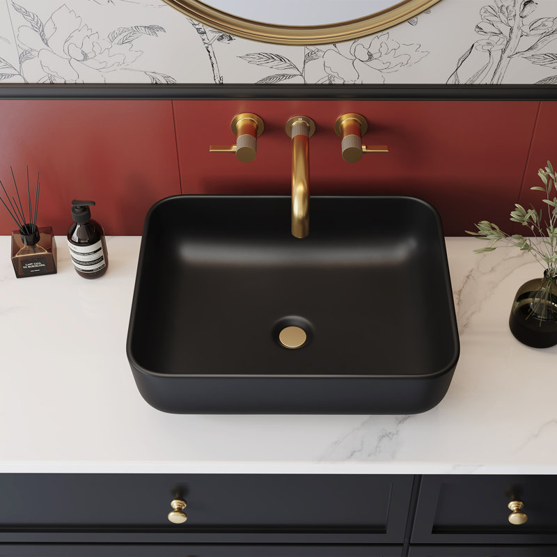 Sotomo Soft Rectangular Bathroom Vessel Sink, 19.7” X 15.4” X 5.5”, Ceramic Sink With Drainage Design, Matte Black