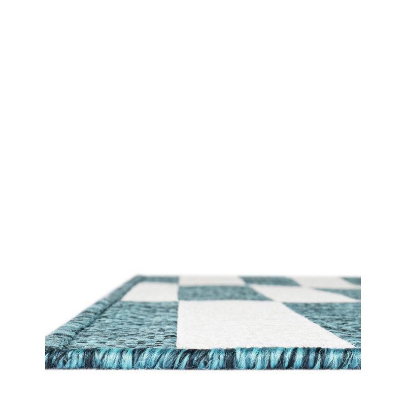 Noank Geometric Teal/Ivory Indoor/Outdoor Area Rug, Rectangle 4'1" x 6'1"
