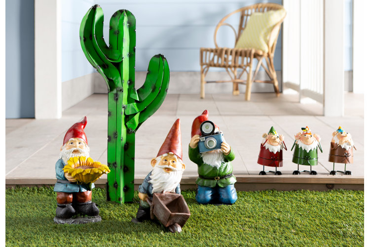 garden gnomes on a step