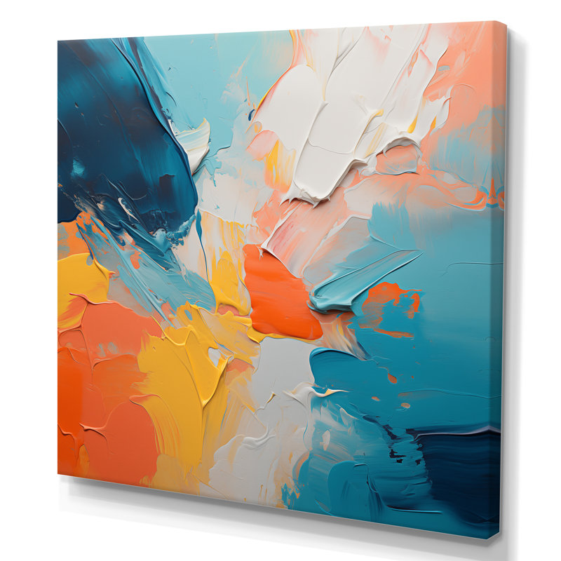 «Blue and Orange Paint Abstract Expression 3», art mural abstrait, H 30 po x l 30 po x P 1,5 po, Toile tendue