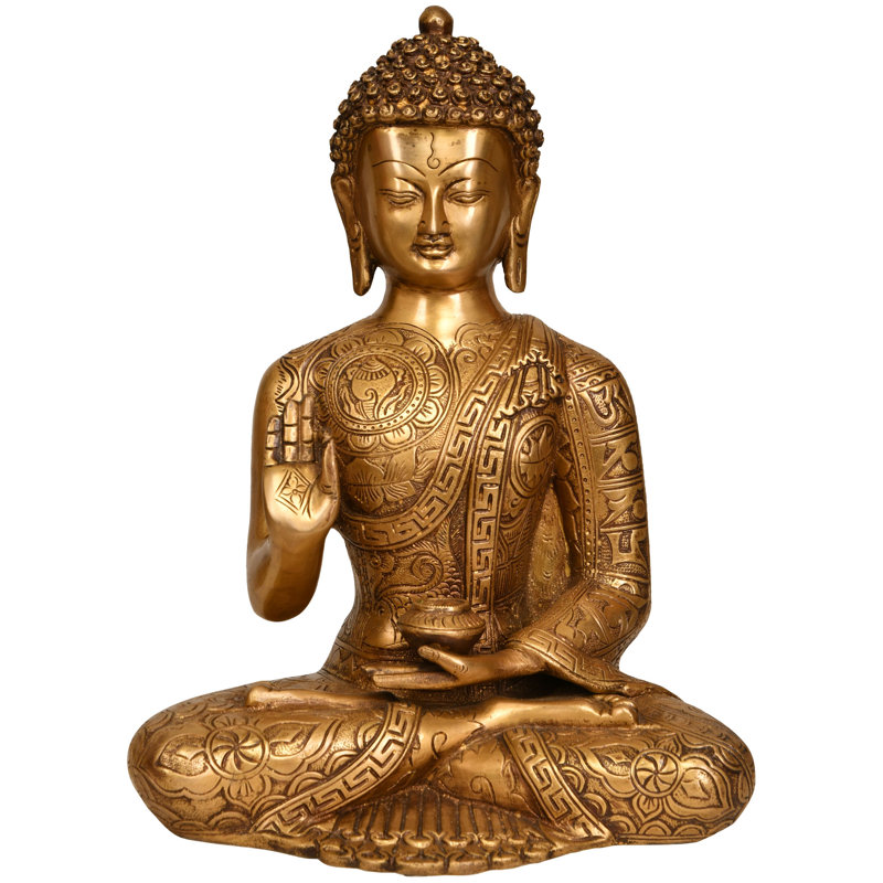 Statue de Bouddha sa main dans Vitark Mudra, Or